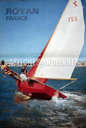 ROYAN FRANCE RAPPEL SUR DERIVEUR PONANT AFFICHE ORIGINALE FORMAT 40X60 CM CIRCA 1960