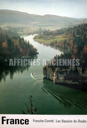 FRANCE FRANCHE COMTé LES BASSINS DU DOUBS AFFICHE ORIGINALE FORMAT 40X60 CM CIRCA 1960