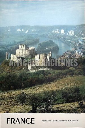 FRANCE EURE NORMANDIE CHATEAU-GAILLARD LES ANDELYS AFFICHE ORIGINALE FORMAT 40X60 CM CIRCA 1960