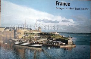 BRETAGNE FINISTERE LA RADE DE BREST VOILIER TROIS MATS CLIPPER A QUAI AFFICHE ORIGINALE FORMAT 40X60 CM CIRCA 1960