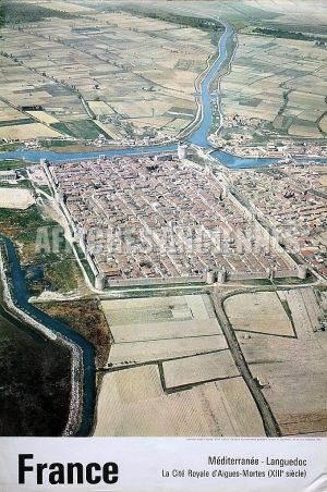 FRANCE GARD LANGUEDOC LA CITE ROYALE D'AIGUES MORTES AFFICHE ORIGINALE FORMAT 40X60 CM CIRCA 1960