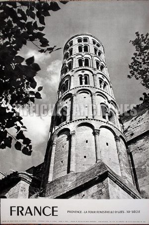 FRANCE GARD LA TOUR FENESTRELLE D'UZES AFFICHE ORIGINALE FORMAT 40X60 CM CIRCA 1960