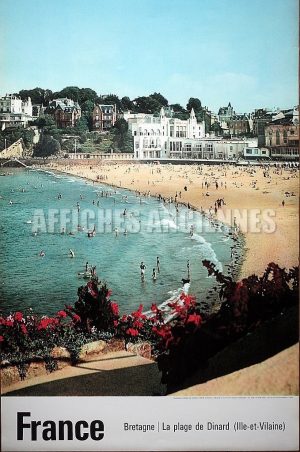 BRETAGNE ILLE ET VILAINE LA PLAGE DE DINARD AFFICHE ORIGINALE FORMAT 40X60 CM CIRCA 1960