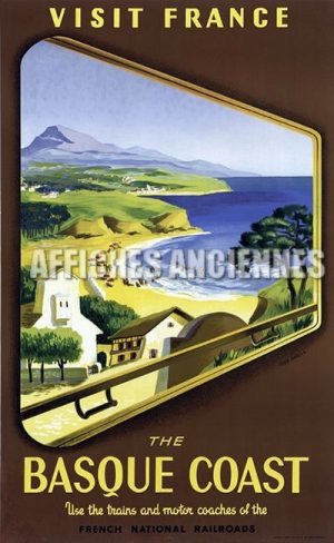 REPRODUCTION AFFICHE ANCIENNE PAYS BASQUE LA COTE BASQUE BIARRITZ SAINT JEAN DE LUZ LA RHUNE SURF ARTISTE JEAN GARCIA