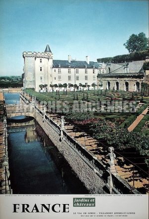 FRANCE  LE VAL DE LOIRE CHATEAU DE VILLANDRY PARC ET JARDINS AFFCHE ORIGINALE FORMAT 40X60 CM CIRCA 1960