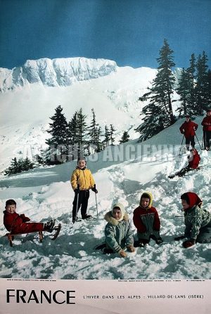 FRANCE L'HIVER DANS LES ALPES VILLARD DE LANS ISERE AFFICHE ORIGINALE FORMAT 40X60 CM CIRCA 1960
