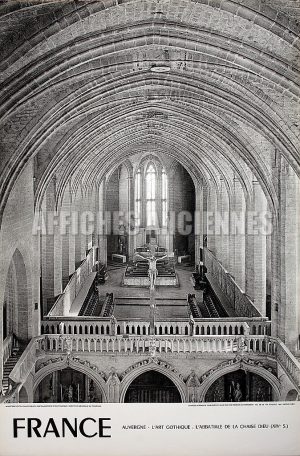 fRANCE L'ABBATIALE DE LA CHAISE DIEU AFFICHE ORIGINALE FORMAT 40X60 CM CIRCA 1960