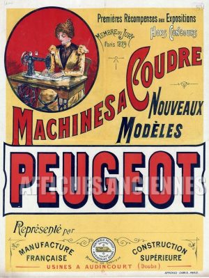 Reproduction d'affiche ancienne machine à coudre Peugeot