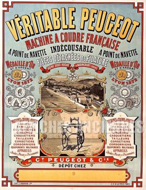 Reproduction d'affiche ancienne machine à coudre Peugeot