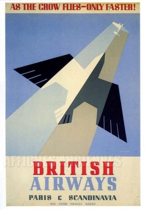 reproduction affiche ancienne BRITISH AIRWAYS AS THE CROW FLY