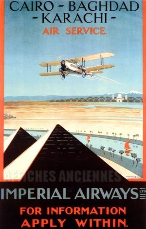 reproduction affiche ancienne CAIRO BAGHDAD KARACHI AIR SERVICE