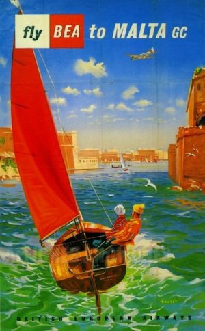 reproduction affiche ancienne FLY BEA TO MALTA