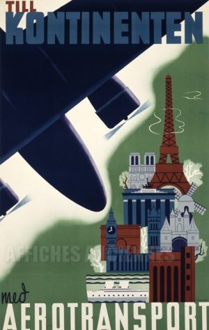 reproduction affiche ancienne AEROTRANSPORT PARIS MUNICH