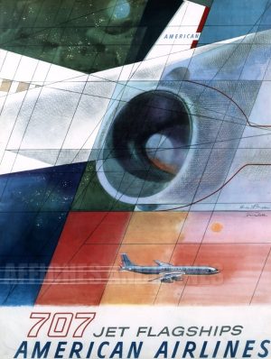 reproduction affiche ancienne 707 JET AMERICANAIRLINES