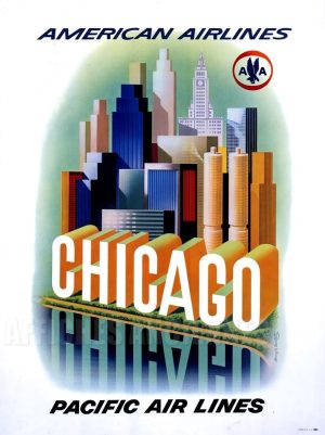 reproduction affiche ancienne CHOCAGO AMERICAN AIRLINES