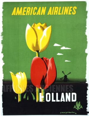 reproductioon affiche ancienne AMERICAN AIRLINES HOLLAND TULIPES