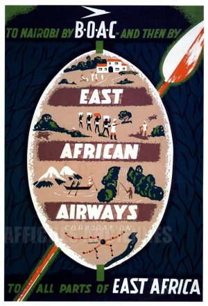 reproduction affiche ancienne BOAC EAST AFRICAN AIRWAYS