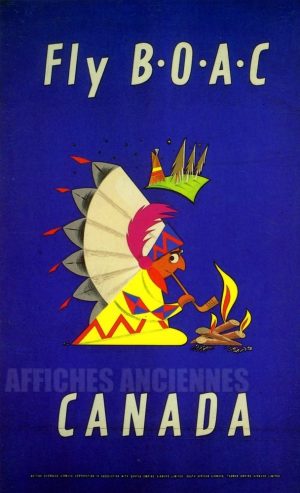 REPRODUCTION AFFICHE ANCIENNE FLY TO CANADA BOAC