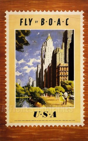 REPRODUCTION AFFICHE ANCIENNE FLY BOAC NEW YORK USA
