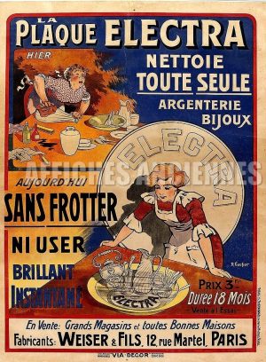 REPRODUCTION D'AFFICHE ANCIENNE  PLAQUE ELECTRA NETTOIE ARGENTERIE BIJOUX