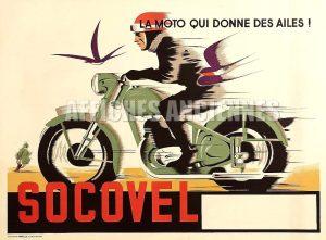 Reproduction affiche ancienne moto SOCOVEL hirondelle