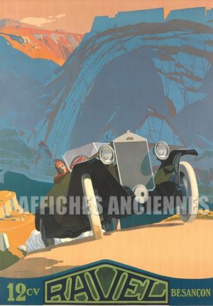 Reproduction d'affiche ancienne automobile Ravel 12 CV Besançon