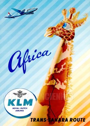 REPRODUCTION AFFICHE ANCIENNE KLM AFRICA GIRAFE