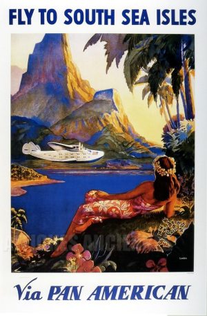 REPRODUCTION AFFICHE ANCIENNE fly to south isles via pan american