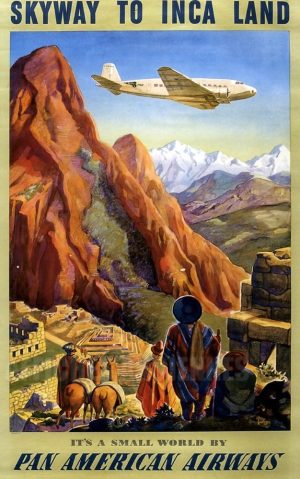 REPRODUCTION AFFICHE ANCIENNE SKYWAY TO INCA LAND PAN AMERICAN AIRLINES