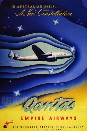 REPRODUCTION AFFICHE ANCIENNE QANTAS AIRWAYS TO LONDON