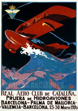 REPORDODUCTION AFFICHE ANCIENNE AEROCLUB DE CATALOGNE BARCELONE PALMA