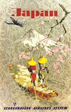 REPRODUCTION AFFICHE ANCIENNE JAPAN SCANDINAVIAN AIRLINES