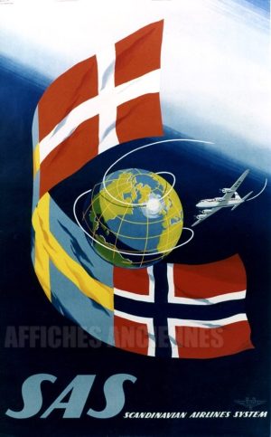 REPRODUCTION AFFICHE ANCIENNE SCANDINAVIAN AIRLINES