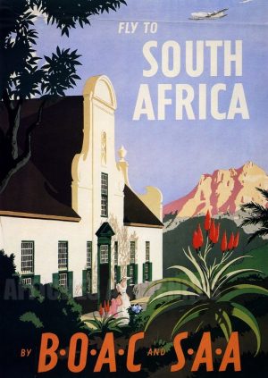 REPRODUCTION AFFICHE ANCIENNE FLY TO SOUTH AFRICA BOAC