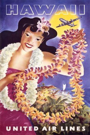 REPRODUCTION AFFICHE ANCIENNE HAWAII UNITED AIR LINES