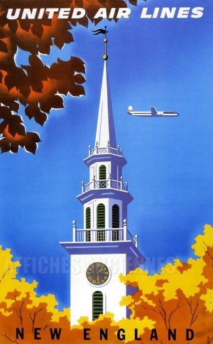 REPRODUCTION AFFICHE ANCIENNE united air lines new england