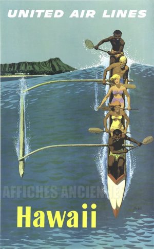 reproduction AFFICHE affiche UNITED AIR LINES HAWAI