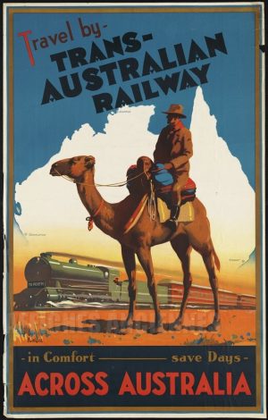 AFFICHE AUSTRALIENNE TRAVEL BY TRANS-AUSTRALIAN RAILWAY