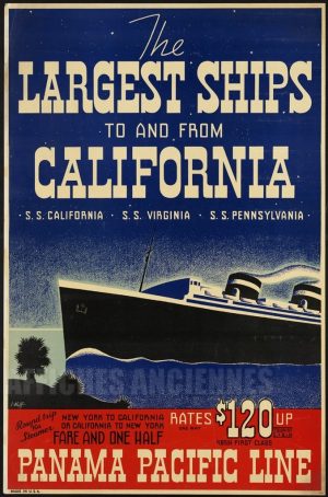 AFFICHE PANAMA PACIFIC LINE CALIFORNIE AMERIQUE DU NORD
