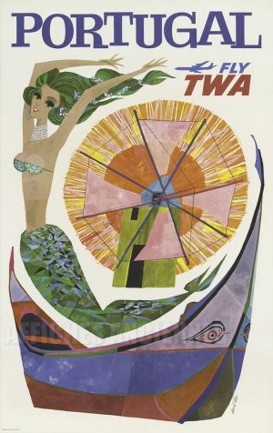 REPRODUCTION AFFICHE ANCIENNE  PORTUGAL FLY TWA LISBONNE