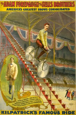 reproduction affiche ancienne cirque bicyclette L'ACROBATE UNIJAMBISTE