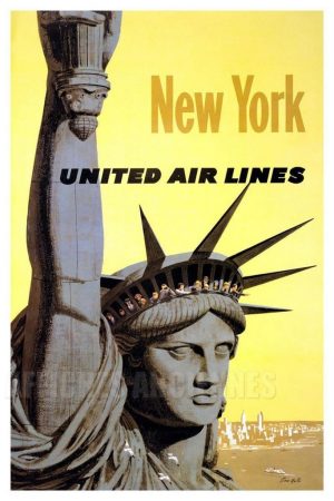 reproduction AFFICHE ancienne  AMERIQUE DU NORD NEW YORK UNITED AIR LINES