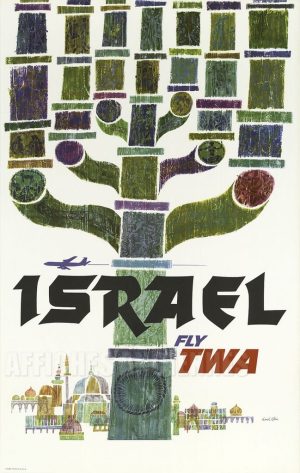 reproduction affiche ancienne ISRAEL FLY TWA