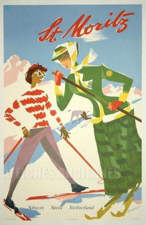 reproduction affiche ancienne AFFICHE SUR LE SKI SAINT MORITZ