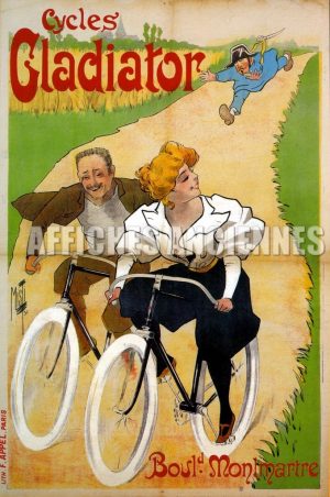 reproduction affiche ancienne vélo, bicyclette, cycles gladiator garde champetre