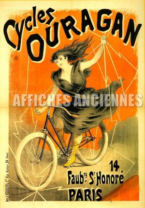 reproduction affiche ancienne vélo, bicyclette ouragan paris