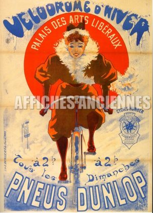 reproduction affiche ancienne vélo, bicyclette pneu dunlop vélodrome d'hiver