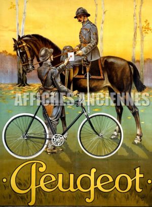 reproduction affiche ancienne peugeot velo cycles bicyclette cheval et cavalier