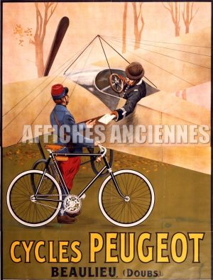 reproduction affiche ancienne cycles peugeot avion beaulieu doubs