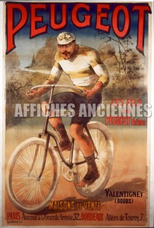 reproduction affiche ancienne peugeot cycles bicyclette velo